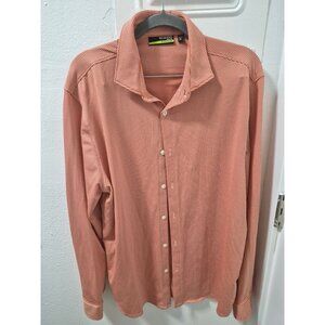 Murano Slim Fit Performance Orange Gingham Button-Up Shirt XL Mens Long Sleeve